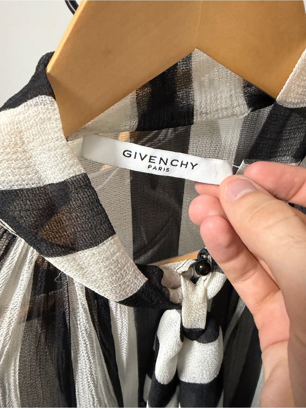 Givenchy Striped Tie-Neck Chiffon Blouse - Black & White - Picture 2 of 8